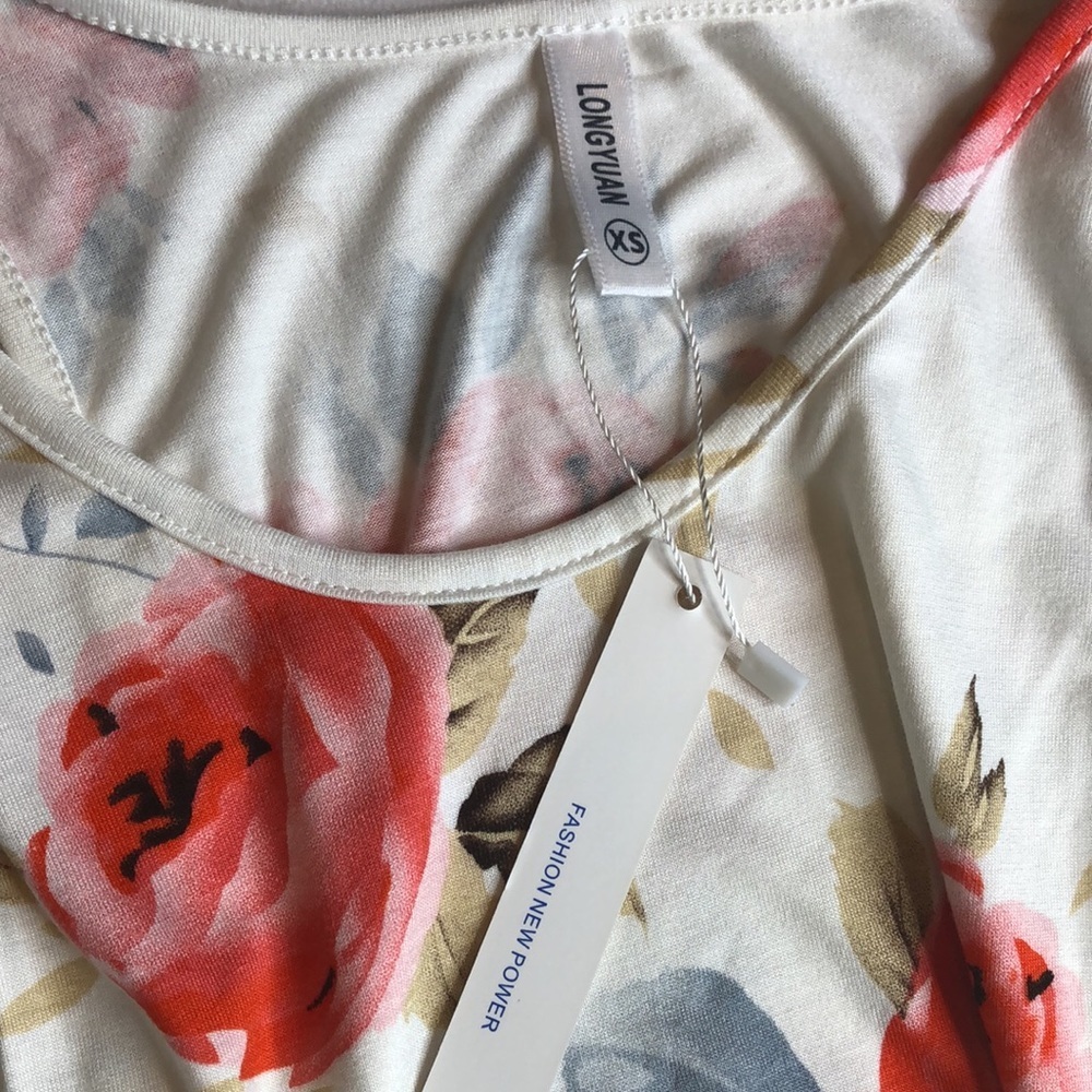 Soft Flowy Stretchy Cream Pink Floral Sleeveless Tank Dress Pockets Women XS NWT - Picture 14 of 14